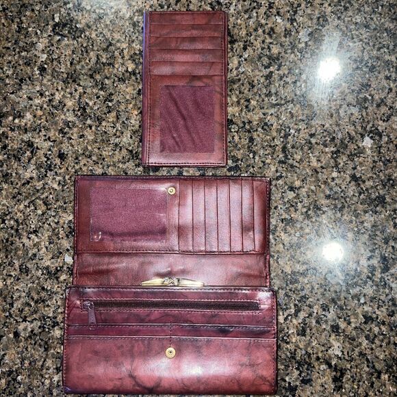Gorgeous Vintage Etch 2 Prym Top Grain Red Burgundy Leather Wallet Coin Purse - Picture 3 of 10